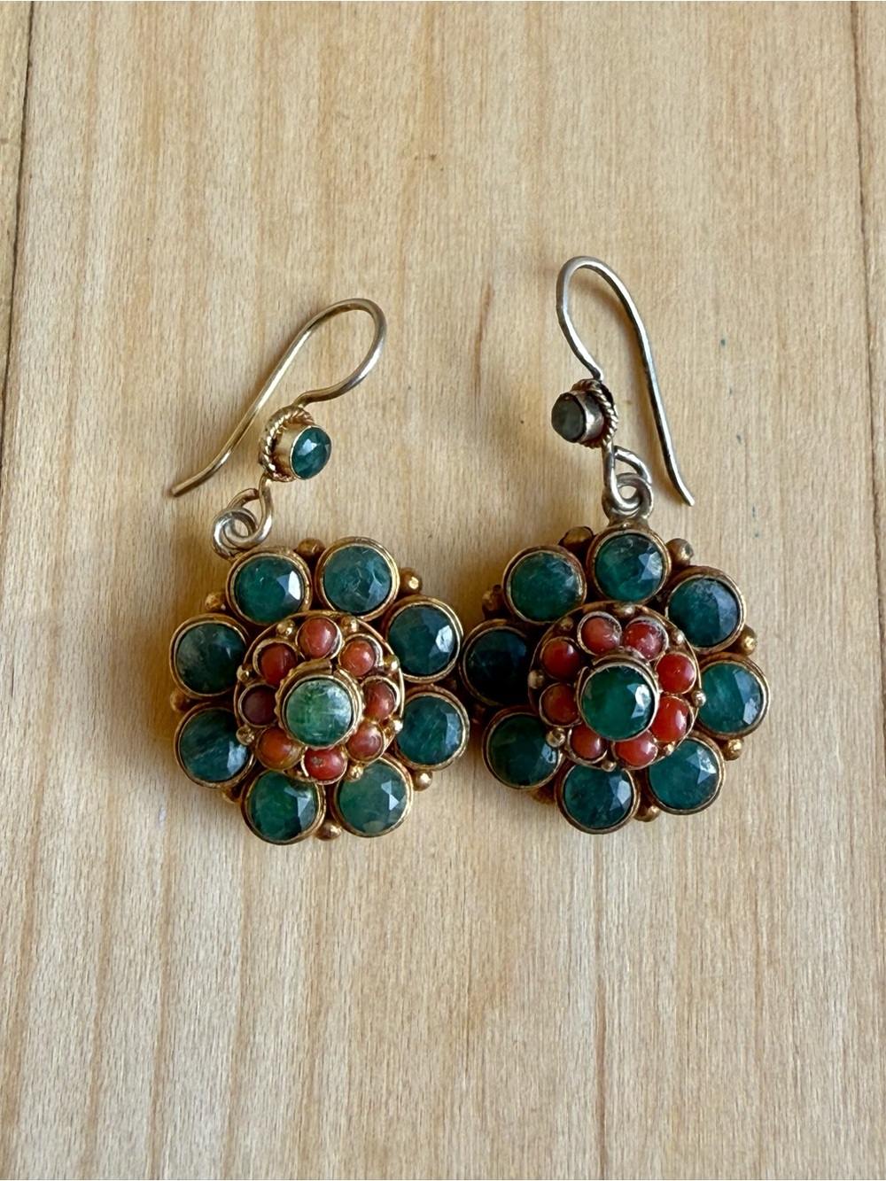 Handcrafted Green and Coral Flower Drop Earrings Nepal